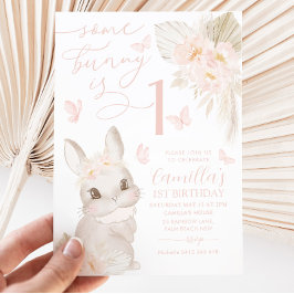 Een Bunny 1st Birthday Boho Pink Butterfly Cute Kaart