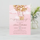 Een Bunny Air Ballon Pink Spring Baby shower Kaart (Staand voorkant)