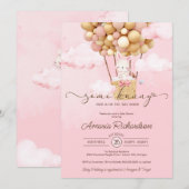 Een Bunny Air Ballon Pink Spring Baby shower Kaart (Voorkant / Achterkant)