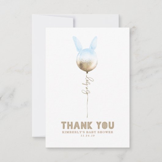 Een Bunny Balloon Baby shower Kleine Dank u Bedankkaart (Voorkant)