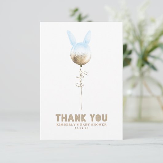 Een Bunny Balloon Baby shower Kleine Dank u Bedankkaart (Staand voorkant)
