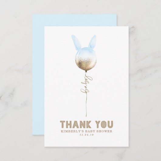 Een Bunny Balloon Baby shower Kleine Dank u Bedankkaart (Voorkant / Achterkant)