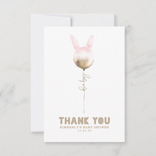 Een Bunny Balloon Baby shower Kleine Dank u Bedankkaart (Voorkant)