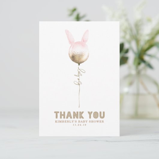 Een Bunny Balloon Baby shower Kleine Dank u Bedankkaart (Staand voorkant)