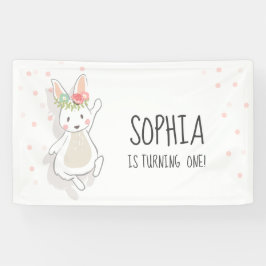 Een bunny Birthday Banner Eerste Roze Meisrooster