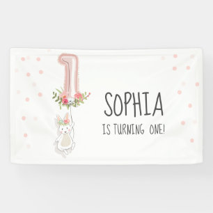 Een bunny Birthday Banner Eerste Roze Meisrooster