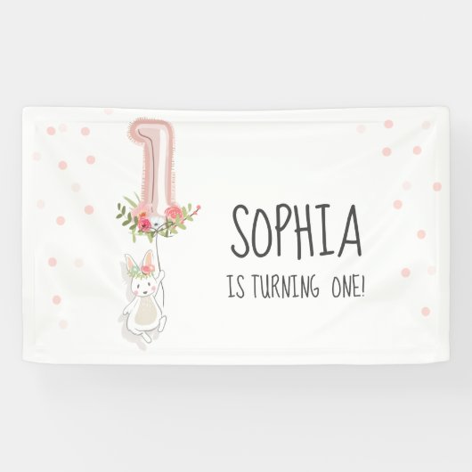 Een bunny Birthday Banner Eerste Roze Meisrooster (Horizontaal)
