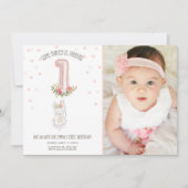 Een Bunny Birthday Invitation Girl Eerste Roze Kaart (Voorkant)