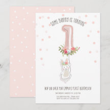 Een Bunny Birthday Invitation Girl Eerste Roze