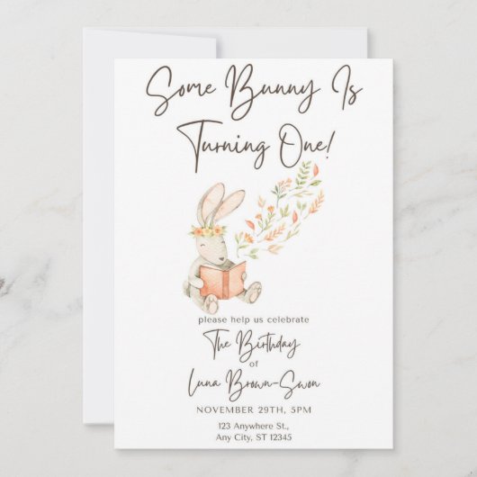 Een Bunny Birthday nodigt uit Kaart (Voorkant)