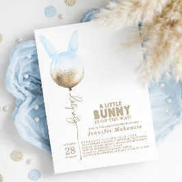 Een Bunny Blue Balloon Elegant Spring Baby shower Kaart