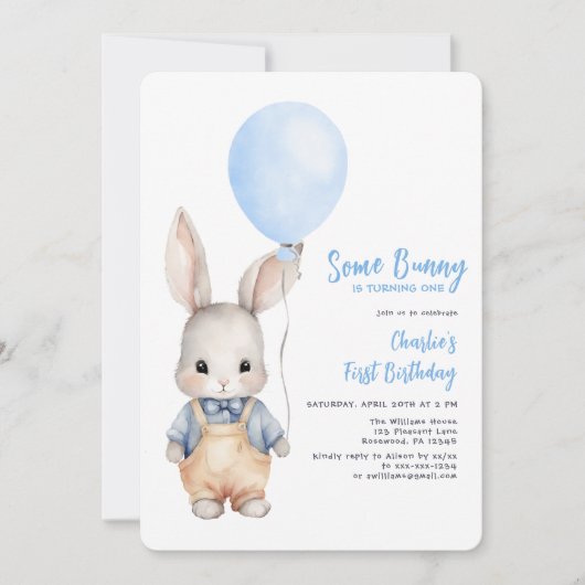 Een Bunny Blue Boy eerste verjaardag Kaart (Voorkant)