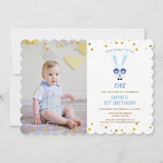 Een Bunny Boy foto 1ST Birthday Kaart (Voorkant)