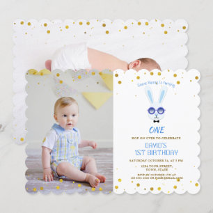 Een Bunny Boy foto 1ST Birthday Kaart