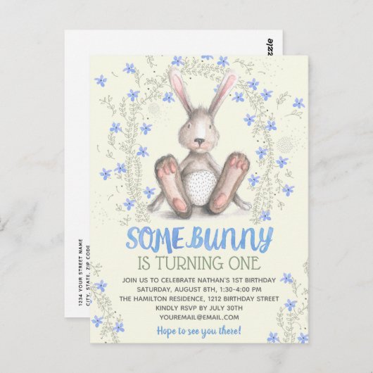 Een Bunny Boys 1st Birthday Party nodigt uit Briefkaart (Voorkant / Achterkant)