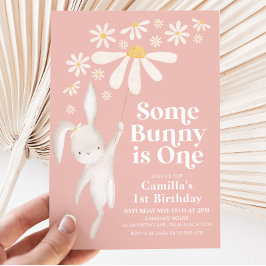 Een Bunny Daisy Pink Girl's 1e verjaardag Kaart