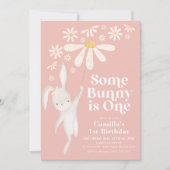 Een Bunny Daisy Pink Girl's 1e verjaardag Kaart (Voorkant)