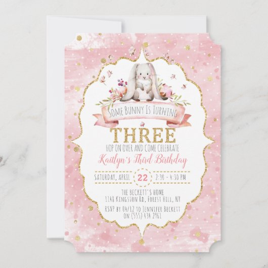 Een Bunny draait drie derde verjaardag Kaart (Voorkant)