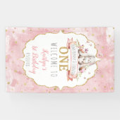 Een Bunny draait een 1e verjaardag Welkom Spandoek (Horizontaal)