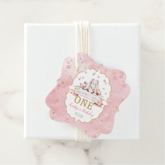 Een Bunny draait een eerste verjaardag Bedankjes Labels (In situ)