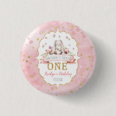 Een Bunny draait een eerste verjaardag Ronde Button 3,2 Cm (Voorkant)
