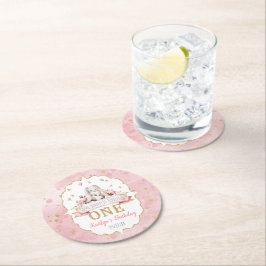 Een Bunny draait een eerste verjaardag Ronde Kartonnen Onderzetter