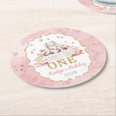 Een Bunny draait een eerste verjaardag Ronde Kartonnen Onderzetter (Gebogen)