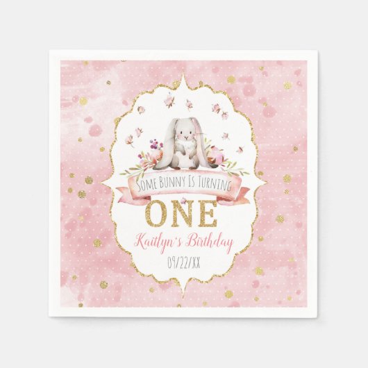 Een Bunny draait een eerste verjaardag Servet (Voorkant)