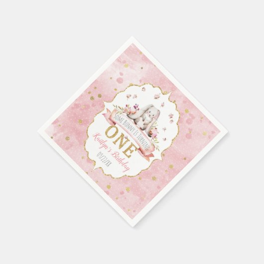 Een Bunny draait een eerste verjaardag Servet (Hoek)