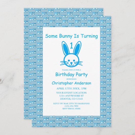 Een Bunny draait er één: eerste verjaardag Kaart (Voorkant / Achterkant)