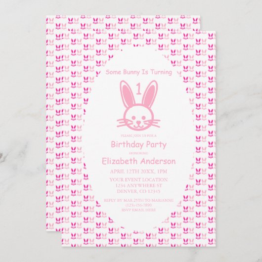 Een Bunny draait er één: eerste verjaardag Kaart (Voorkant / Achterkant)