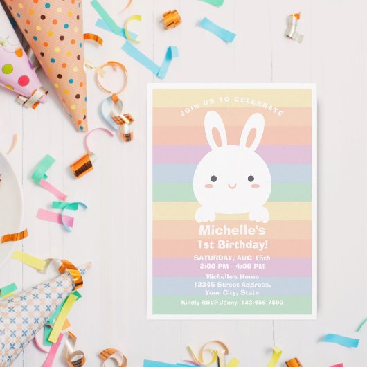 Een Bunny draait om een regenboogfeest Kaart