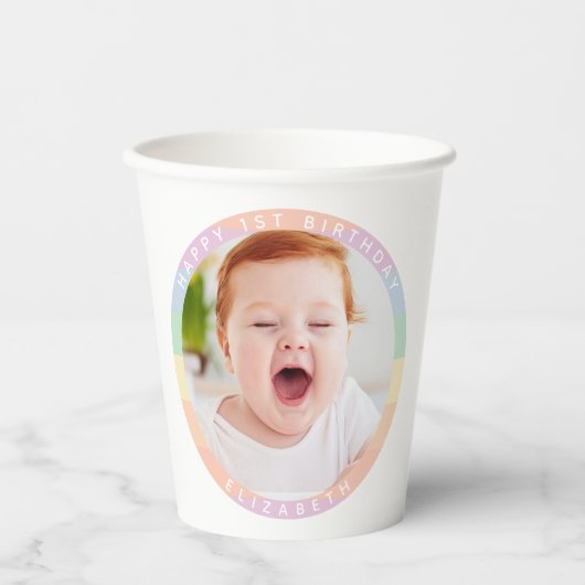 Een Bunny draait om een regenboogfoto Papieren Bekers (Voorkant)