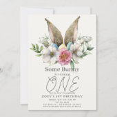 Een Bunny Ear Floral Girl 1e verjaardag Kaart (Voorkant)