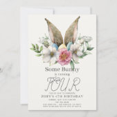 Een Bunny Ear Floral Pink Girl Birthday Kaart (Voorkant)