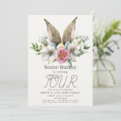 Een Bunny Ear Floral Pink Girl Birthday Kaart (Staand voorkant)