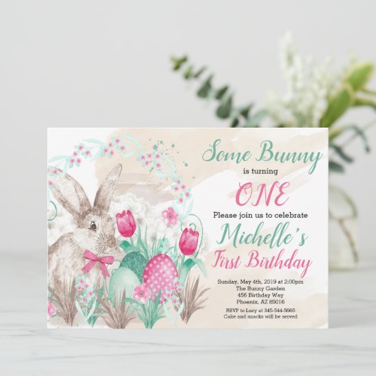 Een Bunny Easter Waterverf Birthday Kaart (Staand voorkant)