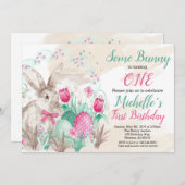 Een Bunny Easter Waterverf Birthday Kaart (Voorkant / Achterkant)