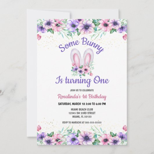 Een Bunny Editable Birthday-uitnodiging Kaart (Voorkant)