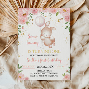 Een Bunny Floral Birthday Party Invitation Kaart