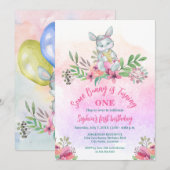Een Bunny Floral Birthday Party Kaart (Voorkant / Achterkant)