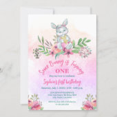 Een Bunny Floral Birthday Party Kaart (Voorkant)