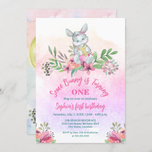 Een Bunny Floral Birthday Party Kaart