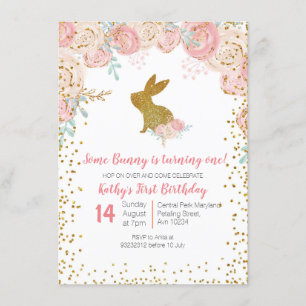 Een Bunny Floral Birthday-uitnodiging Kaart