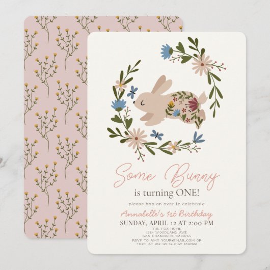 Een Bunny Floral met 1 september Kaart (Voorkant / Achterkant)