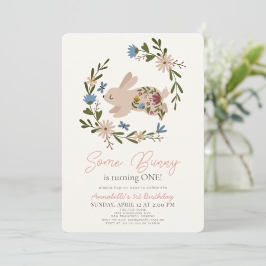 Een Bunny Floral met 1 september Kaart (Staand voorkant)