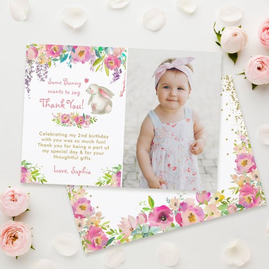 Een Bunny Flowers Birthday Foto bedankt