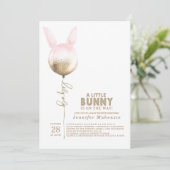 Een Bunny Gold Balloon Elegant Spring Baby shower Kaart (Staand voorkant)