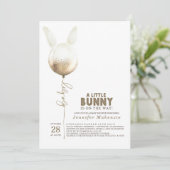 Een Bunny Gold Balloon Elegant Spring Baby shower Kaart (Staand voorkant)