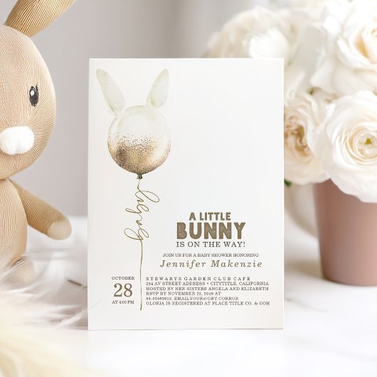 Een Bunny Gold Balloon Elegant Spring Baby shower Kaart